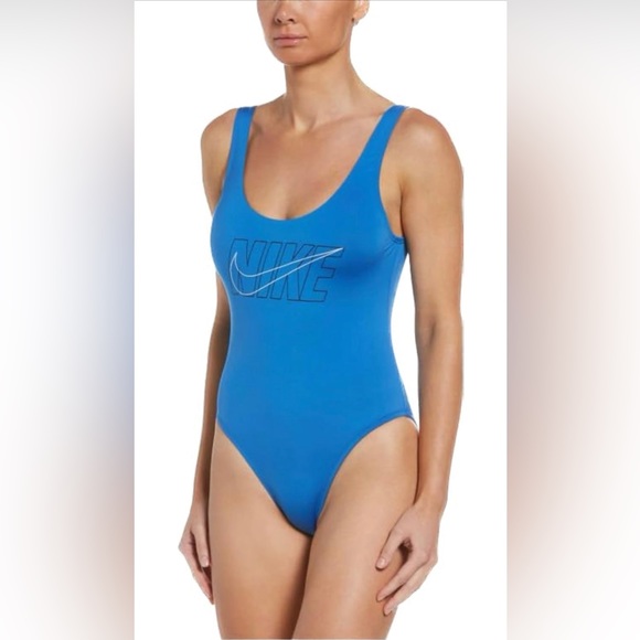 Nike Women's Essential U-Back Swimsuit One-Piece Logo Blue Size L